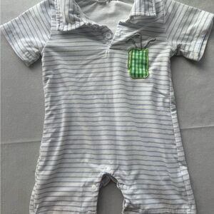 Striped Baby Romper with Green Pocket